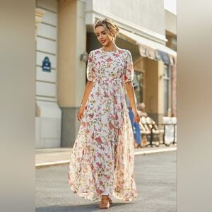 Red & Yellow floral floor-length dress